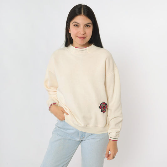 90s Cream Adventure Weekends Patch Crewneck Sweatshirt Small