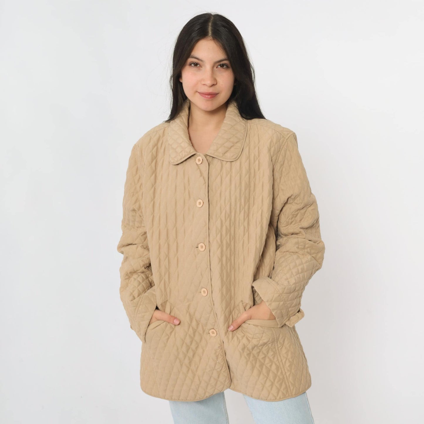 Y2K Tan Quilted Jacket Button Up 00s Liner Coat Women's Extra Large XXL