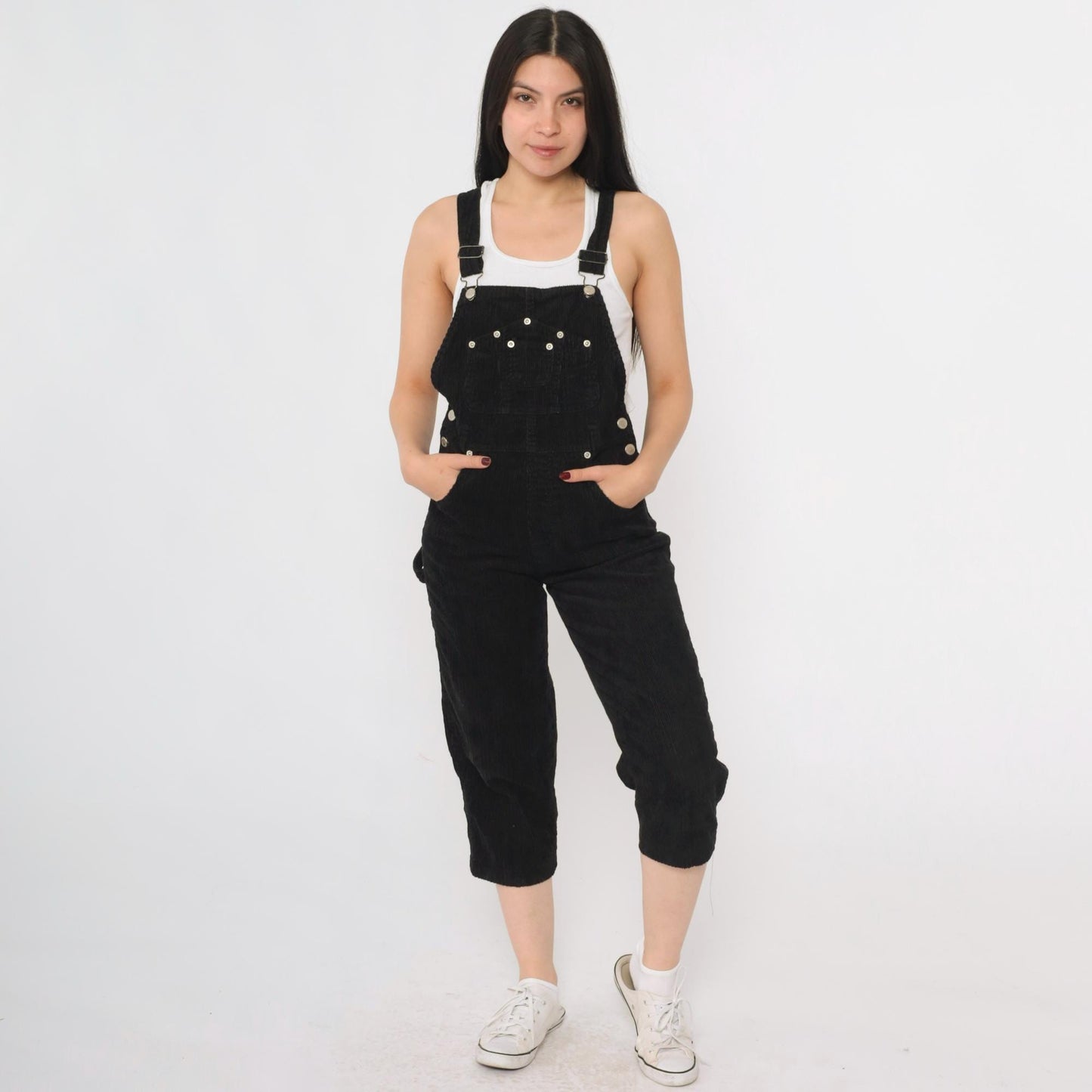 90s Arizona Jean Company Black Corduroy Overalls Cropped Straight Leg Extra Small