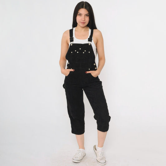 90s Arizona Jean Company Black Corduroy Overalls Cropped Straight Leg Extra Small