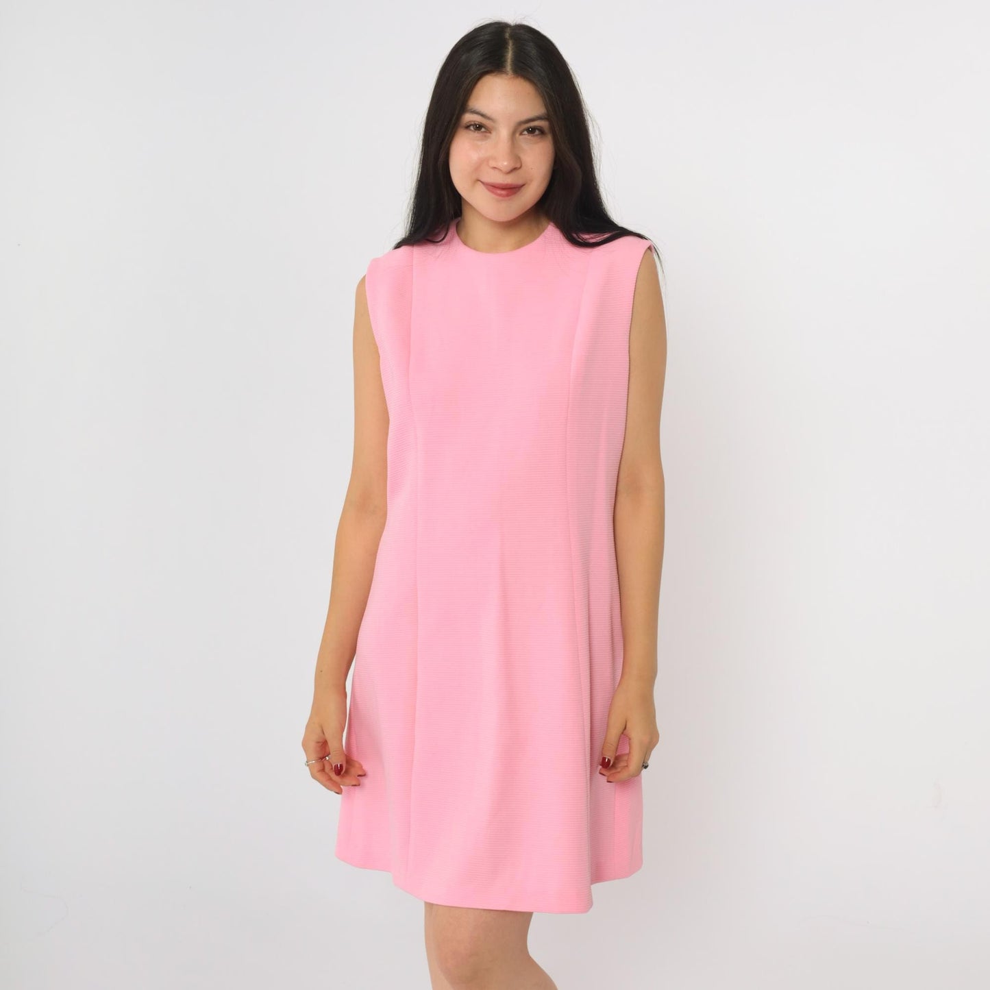 60s Pink Mod A-Line Mini Dress Sleeveless Shift Small