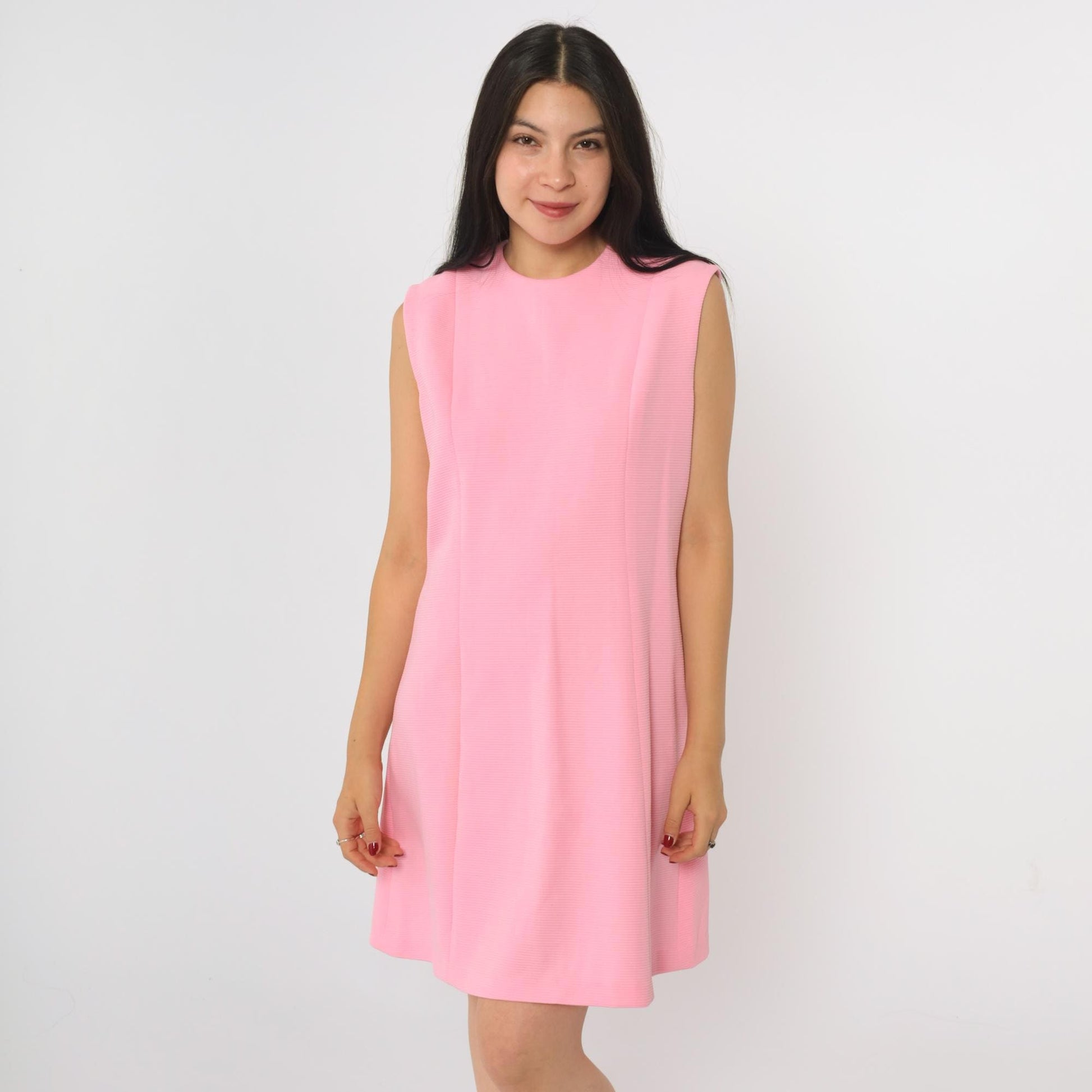 60s Pink Mod A-Line Mini Dress Sleeveless Shift Small