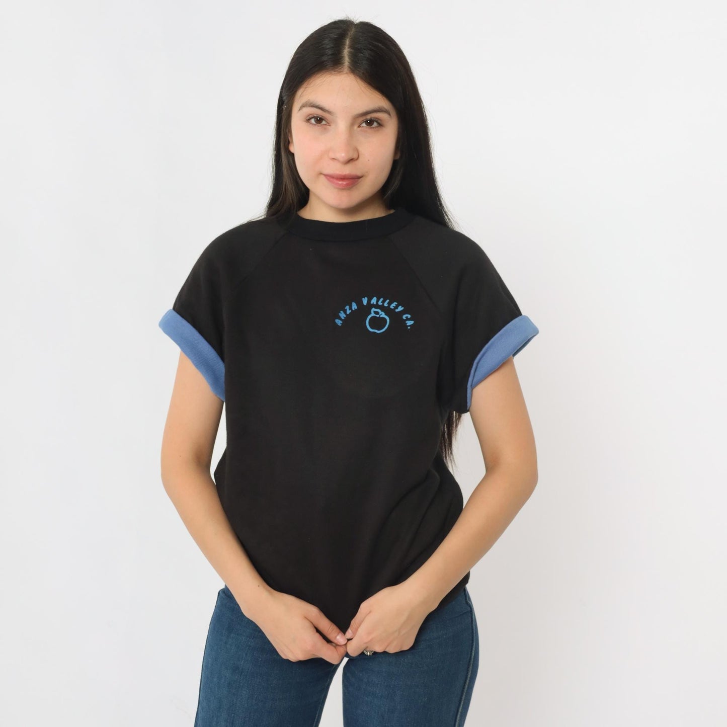 80s Anza Valley California Apple Graphic T-Shirt Black Cuffed Sleeve Small