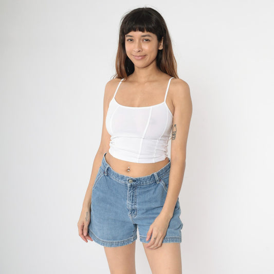 90s Gap Carpenter Denim Shorts High Waisted Hammer Loop Blue Medium