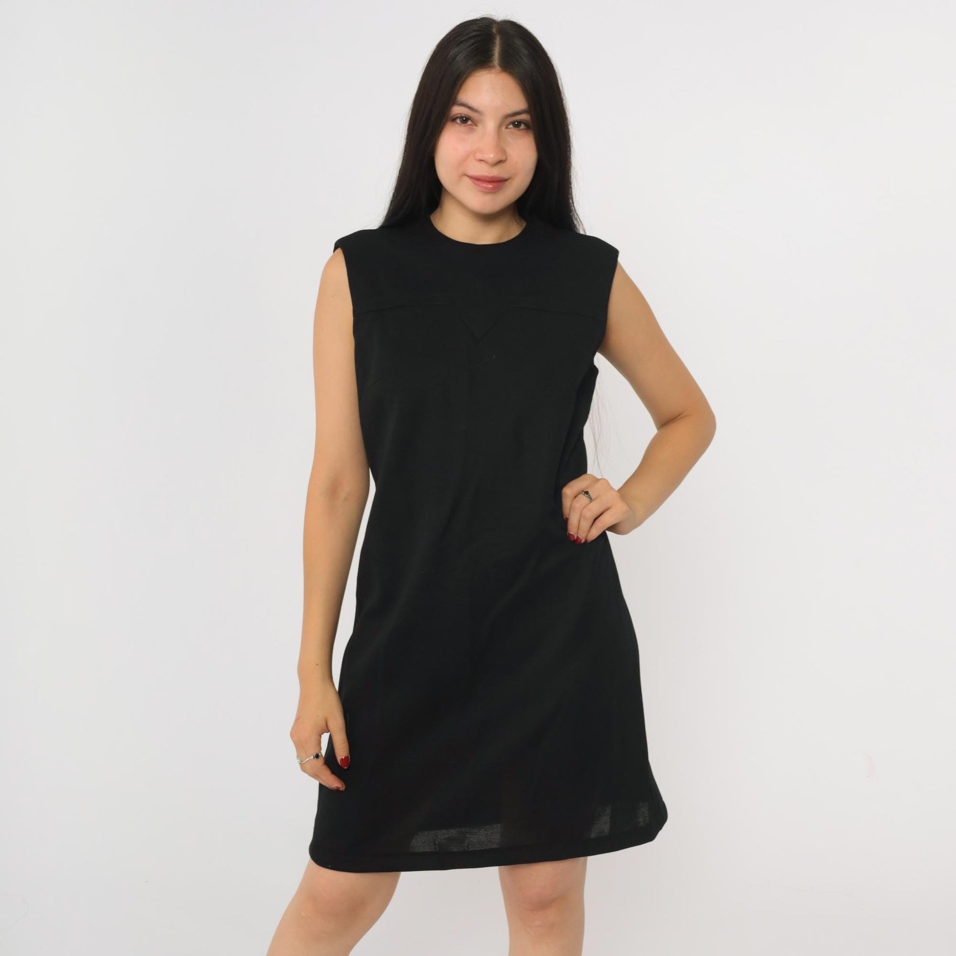 70s Bleeker Street Black Wool Blend Sleeveless Shift Mini Dress Small