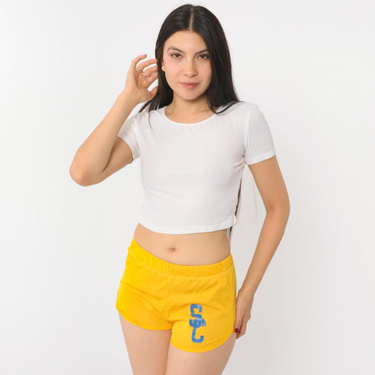 80s Champion Yellow Gym Shorts SC Nylon Running Shorts Extra Small