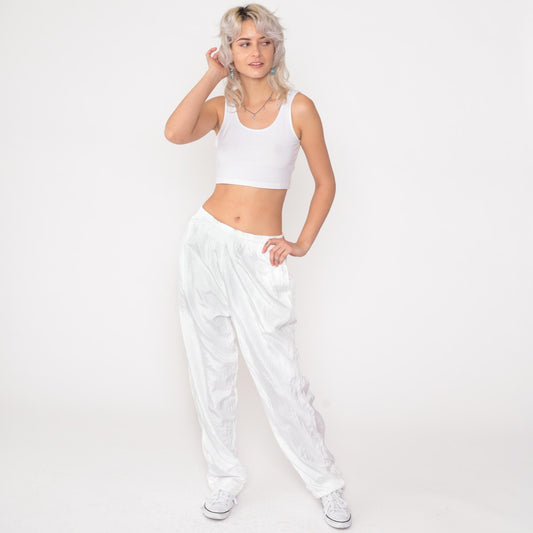 90s White Windbreaker Track Pants Elastic Waist Athletic Small Medium