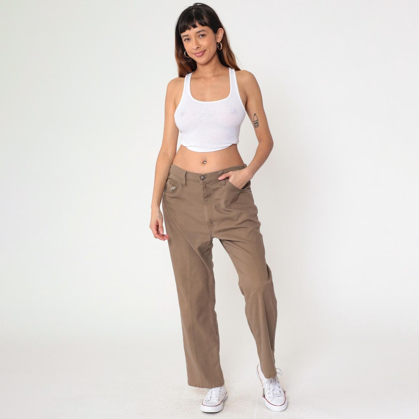 70s Levi's Sta-Prest Brown Straight Leg High Waist Trousers 36x32