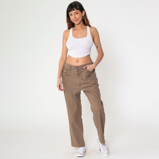 70s Levi's Sta-Prest Brown Straight Leg High Waist Trousers 36x32