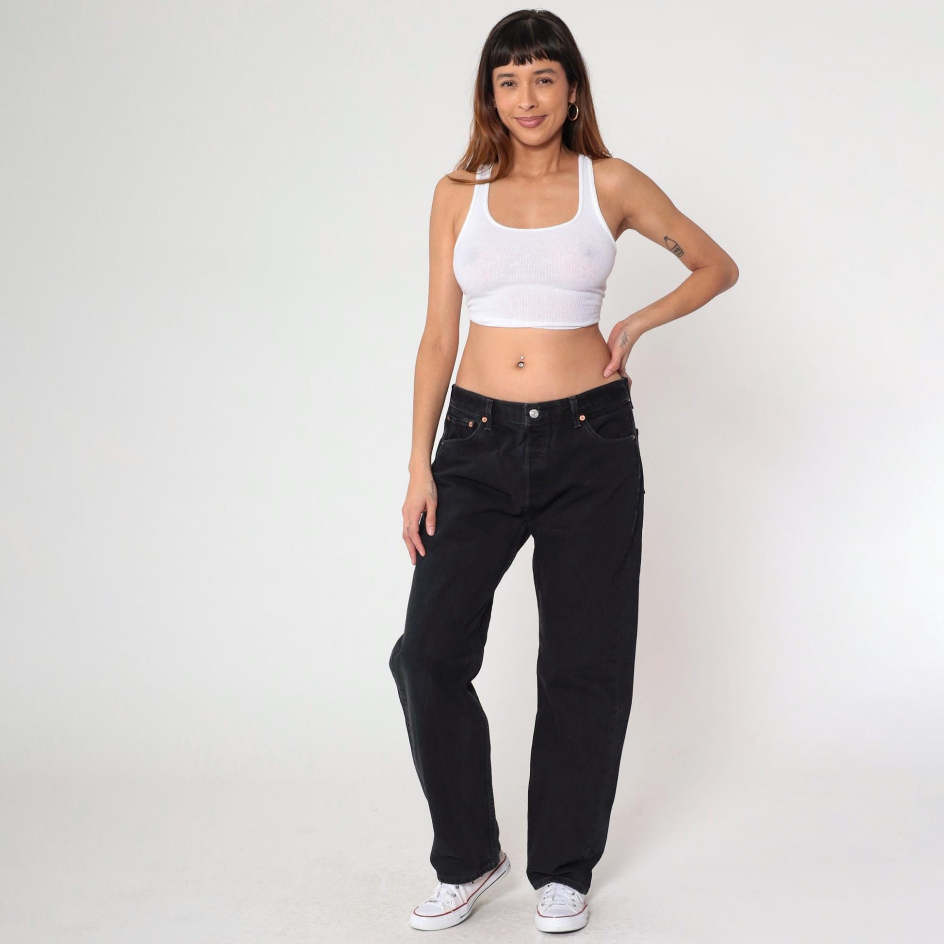 00s Levi's 501 Black Denim Jeans Straight Leg Mid Rise W36 L32