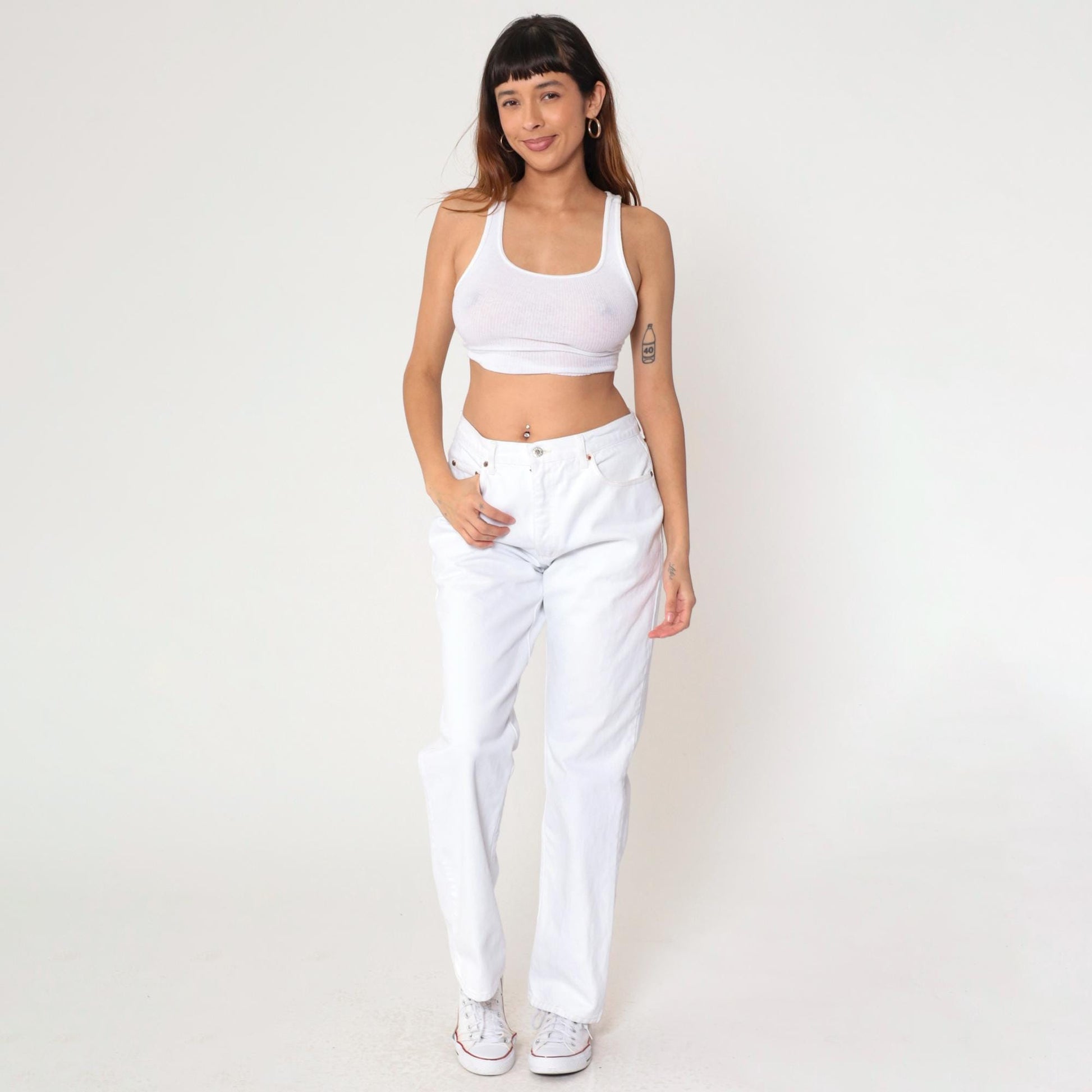 90s Guess White Denim High Rise Straight Leg Jeans 34x32 Medium
