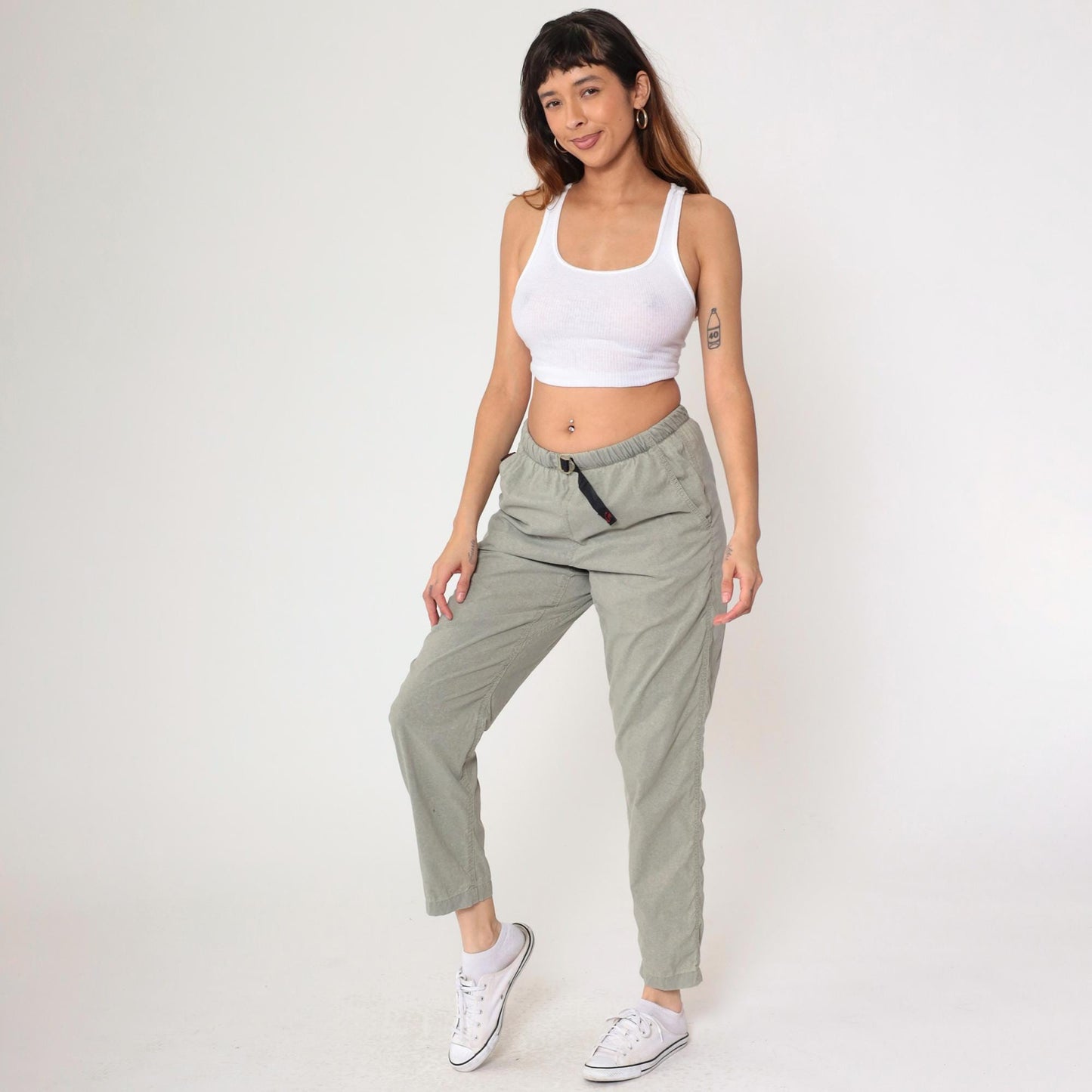 90s Gramicci Stone Grey Nylon Pants Adjustable Waist Small