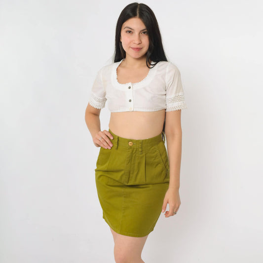 90s Esprit Sport Olive Green Cotton Pencil Skirt High Waist Mini Extra Small
