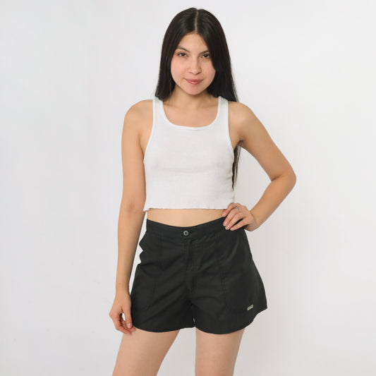 80s Weeds Black Shorts High Waist Elastic Back Pockets Medium 34