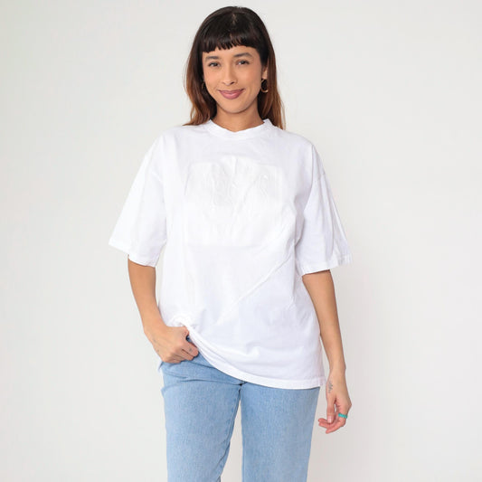 90s Jesus Rose of Sharon Embossed Graphic T-Shirt White Cotton Extra Large XL