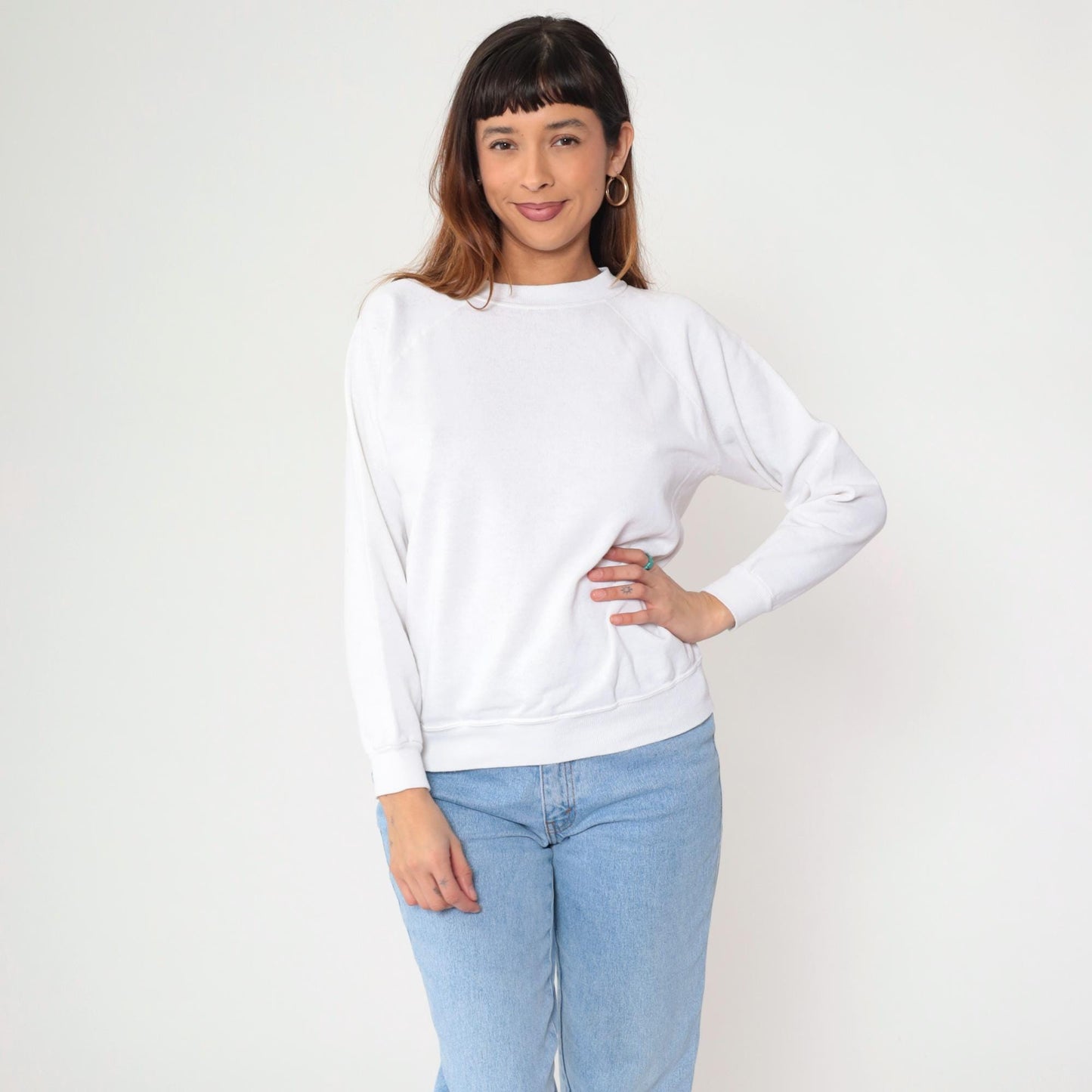 90s Hanes Her Way White Raglan Sweatshirt Crewneck Medium