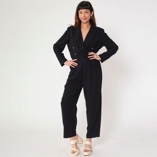 90s Liz Claiborne Black Double Breasted Jumpsuit Long Sleeve Small