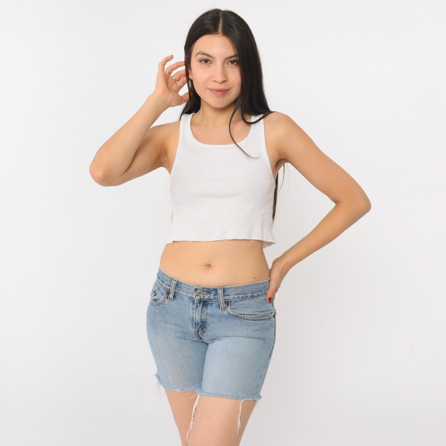 Y2K Levi's Cutoff Denim Shorts Blue Low Rise Frayed Hem Extra Small