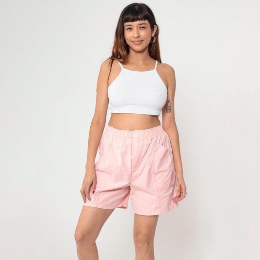 90s Cherokee Pink Cotton Shorts High Waist Baggy Elastic Medium