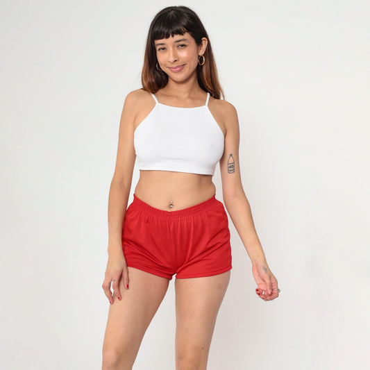 80s Red Gym Shorts High Waist Elastic Waistband Extra Small