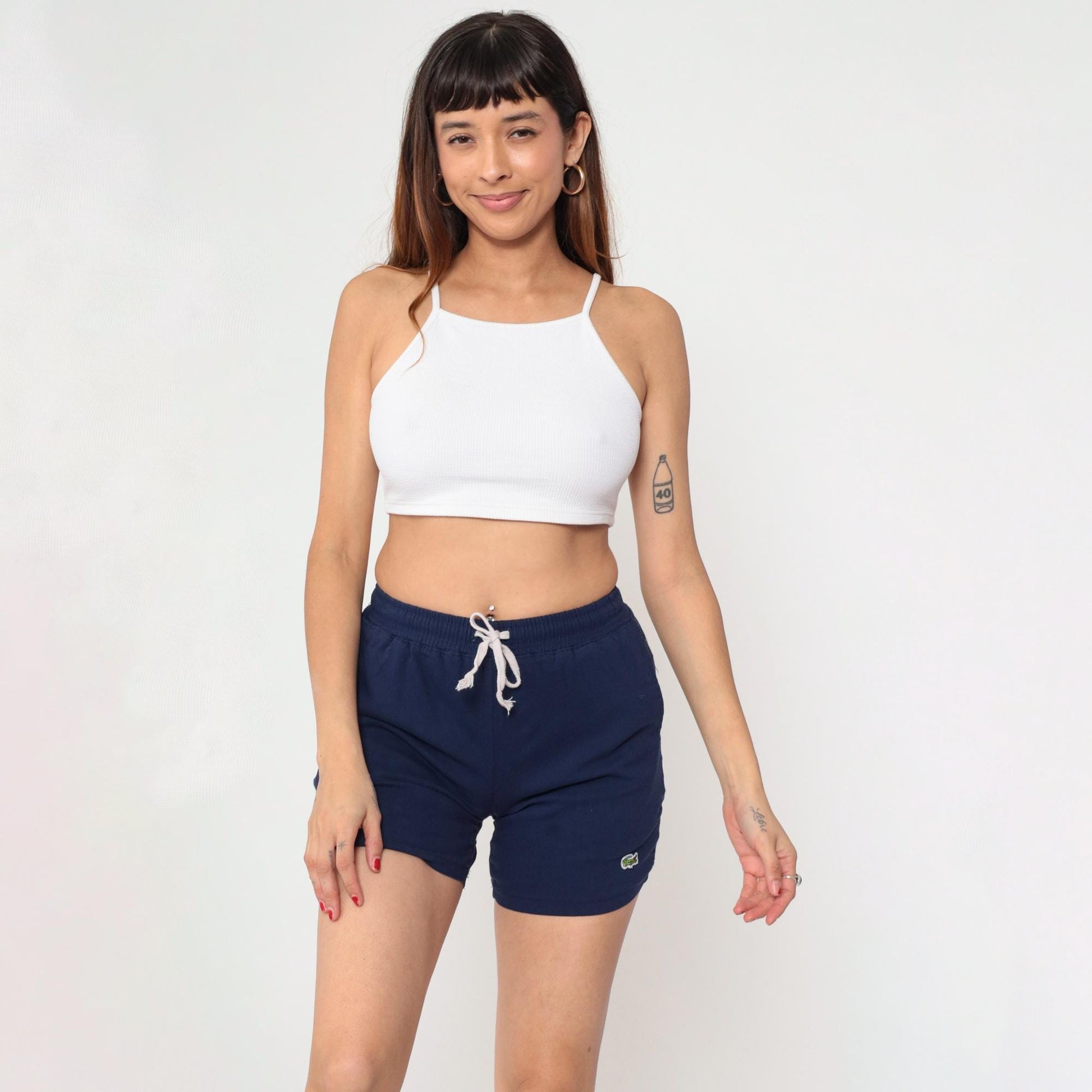 80s Navy Blue High-Waist Lounge Shorts Elastic Drawstring Extra Small