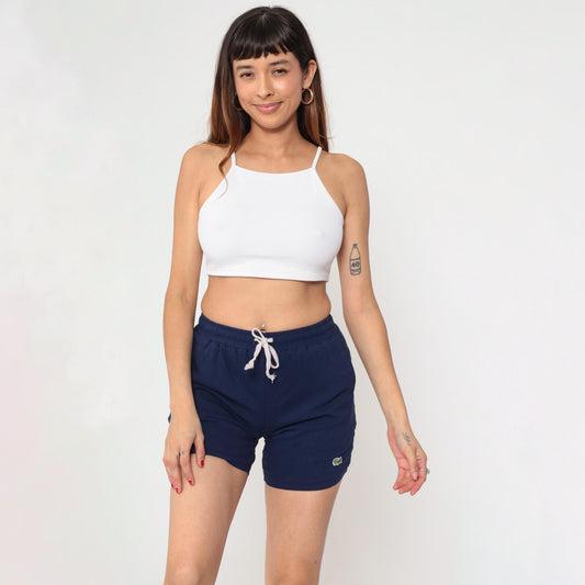 80s Navy Blue High-Waist Lounge Shorts Elastic Drawstring Extra Small