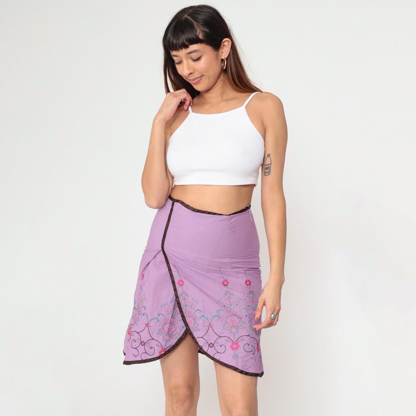 00s Heart Soul Floral Embroidered Mini Skirt Lavender Pencil Small
