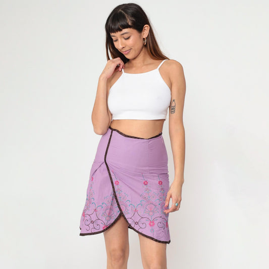 00s Heart Soul Floral Embroidered Mini Skirt Lavender Pencil Small