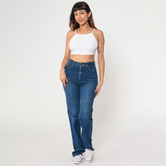 80s Free Time High Rise Straight Leg Jeans Blue Denim Small 4