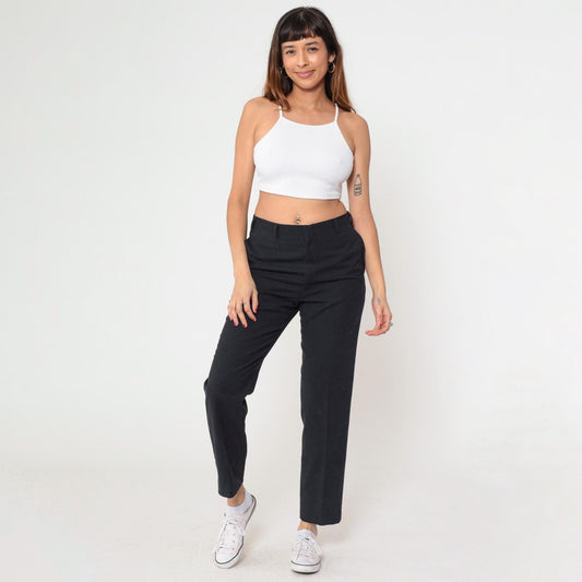 80s Wool Blend High-Waisted Straight Leg Trousers Charcoal Grey Medium