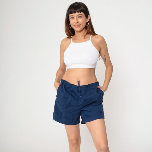 Y2K Nike Navy Nylon Athletic Shorts Elastic Waist Medium