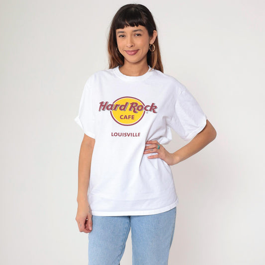 00s Hard Rock Cafe Louisville Kentucky Graphic T-Shirt White Cotton Large