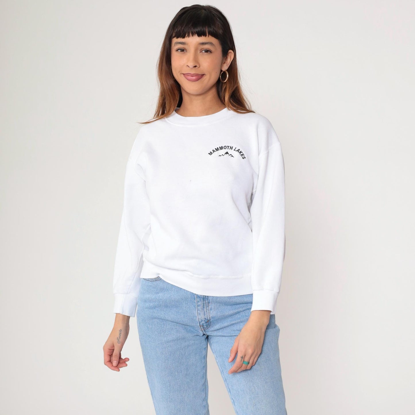 90s Mammoth Lakes California Embroidered Mountain Sweatshirt White Crewneck Medium M
