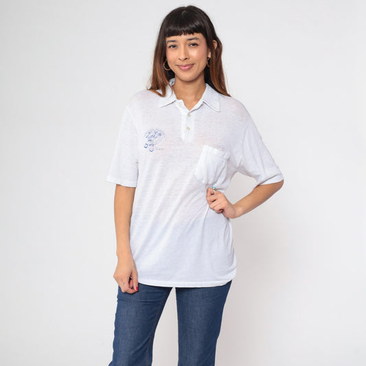 80s Stedman Miami Scottish Festival Polo Shirt White Burnout Alligator Large L