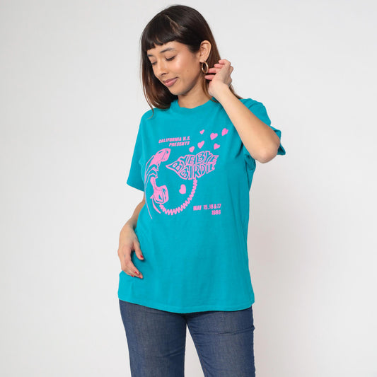 80s Bye Bye Birdie California High School Musical Graphic Tee Turquoise Pink Medium