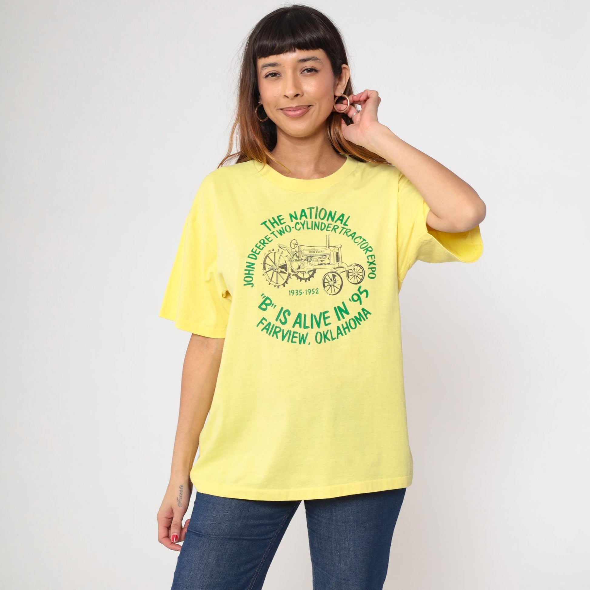90s National Two-Cylinder Tractor Expo Yellow Graphic Tee Large L