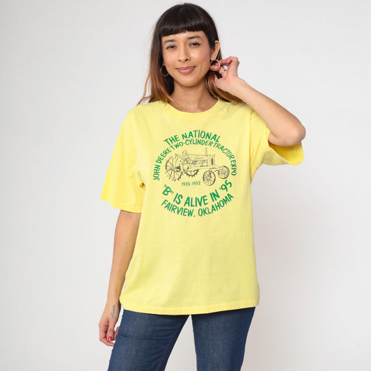 90s National Two-Cylinder Tractor Expo Yellow Graphic Tee Large L