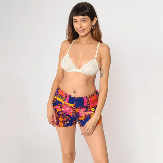 70s Kane Kai Hawaii Swim Trunks Paisley Neon Floral Print Medium