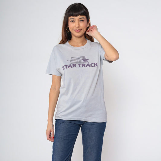 80s Star Track Running Graphic Tee Grey Screen Stars Small Medium