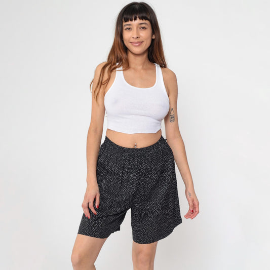 90s Black Polka Dot High-Waist Shorts Elastic Waist Extra Small XS