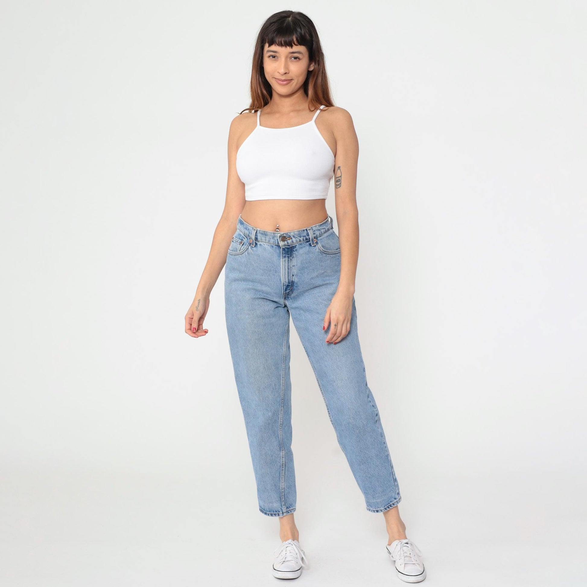 90s Levi's 550 High Waist Tapered Jeans Light Wash Denim Medium 29