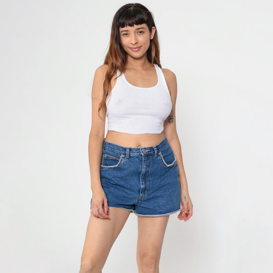 90s No Excuses Femme Fatale High-Rise Denim Shorts Blue Medium