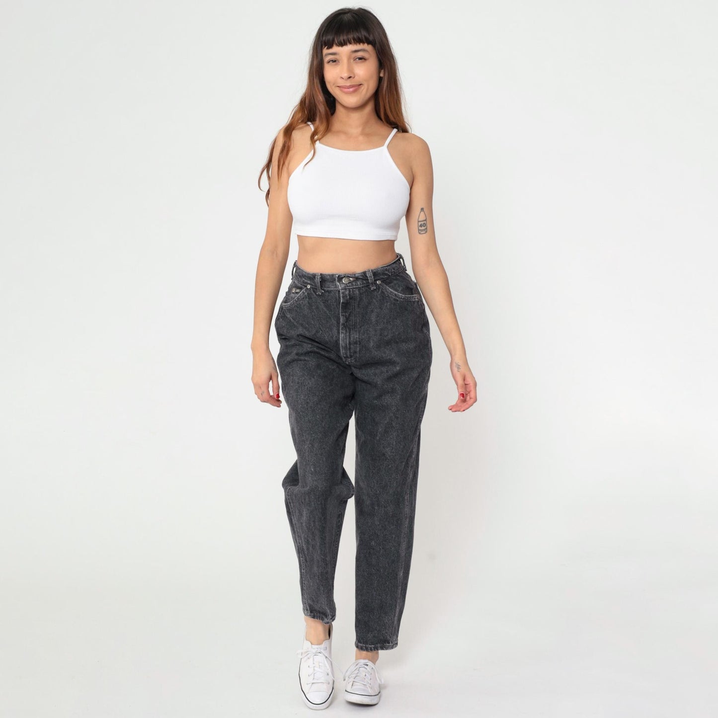 90s Lee Riders Acid Wash Black Jeans High Rise Straight Leg Medium