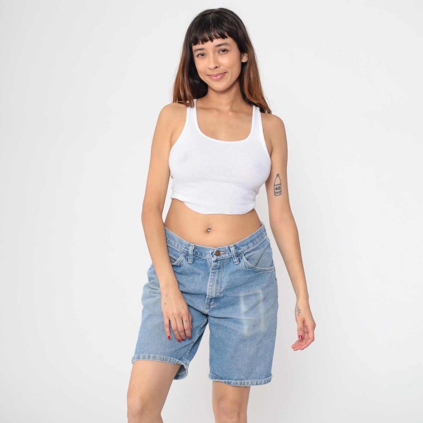 Y2K Wrangler High Waist Denim Shorts Blue Bermuda Relaxed Fit 33