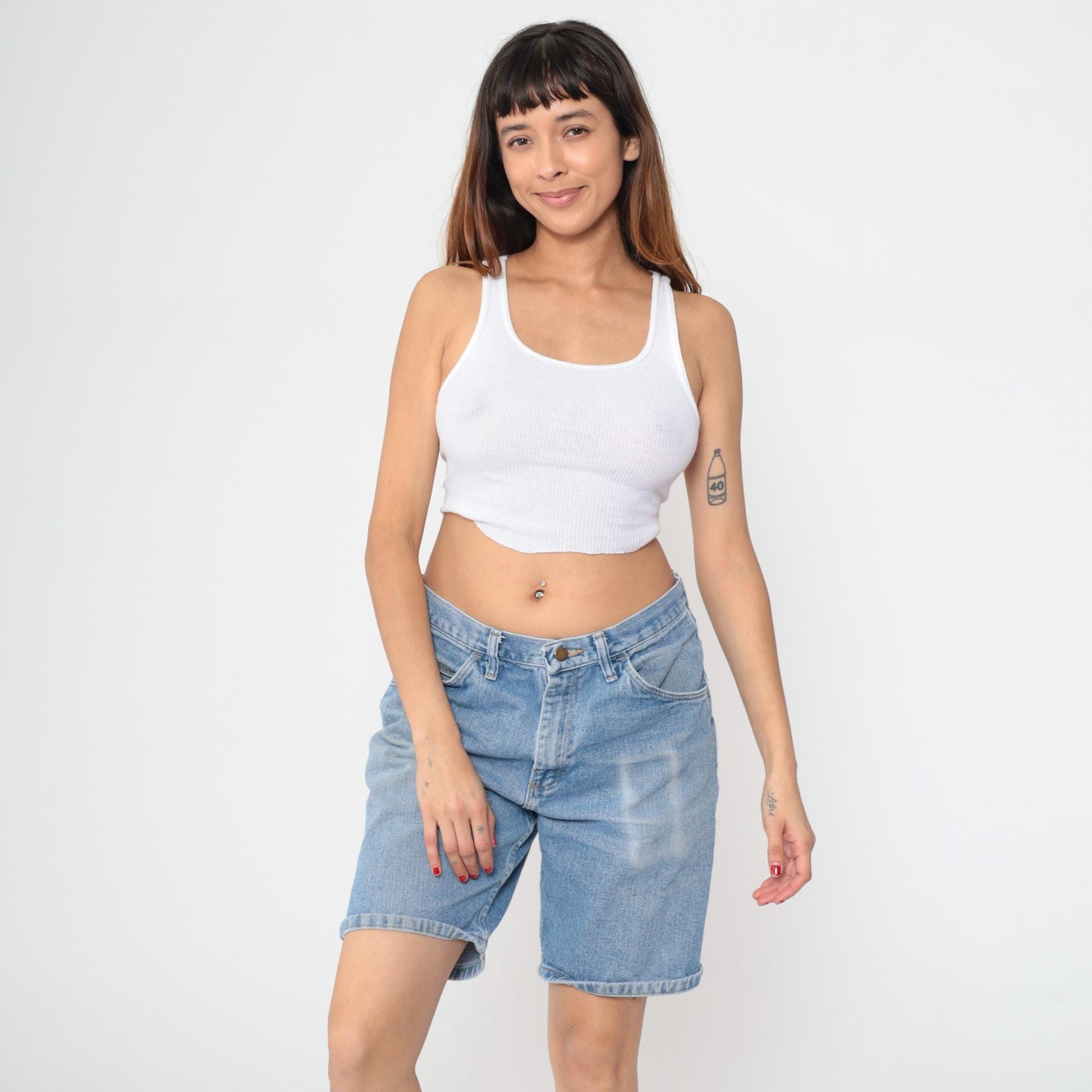 Y2K Wrangler High Waist Denim Shorts Blue Bermuda Relaxed Fit 33