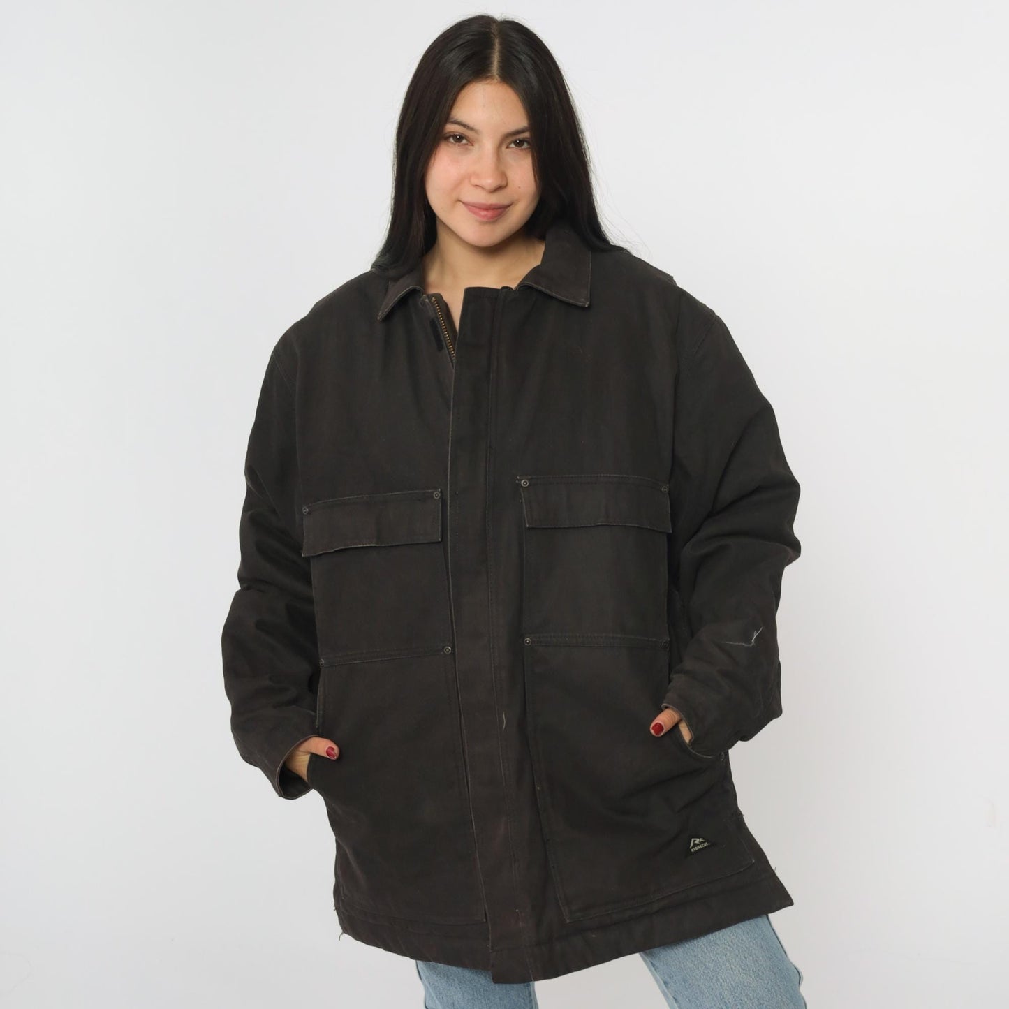 Ridgecut Toughwear Dark Brown Cargo Jacket Quilted Workwear Zip Chore Coat Men's Large L