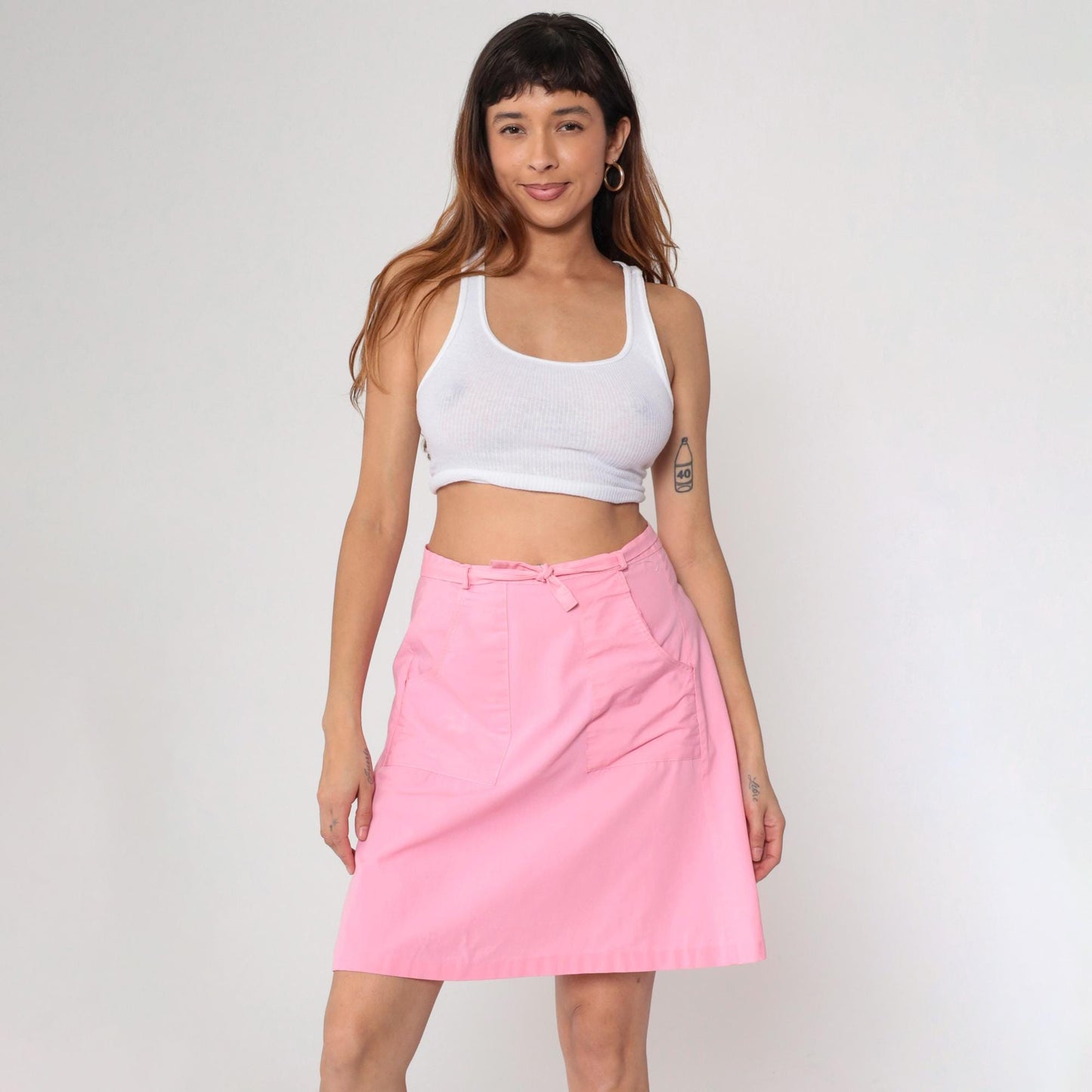 70s Pink Wrap Skirt High Waist Mini Length Pockets Small Medium