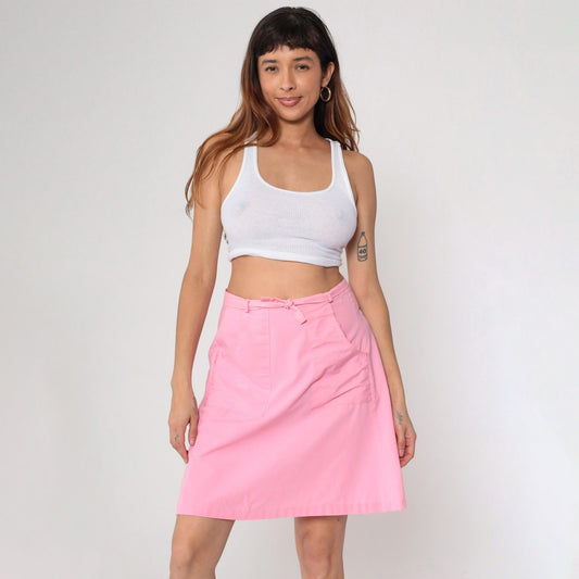 70s Pink Wrap Skirt High Waist Mini Length Pockets Small Medium