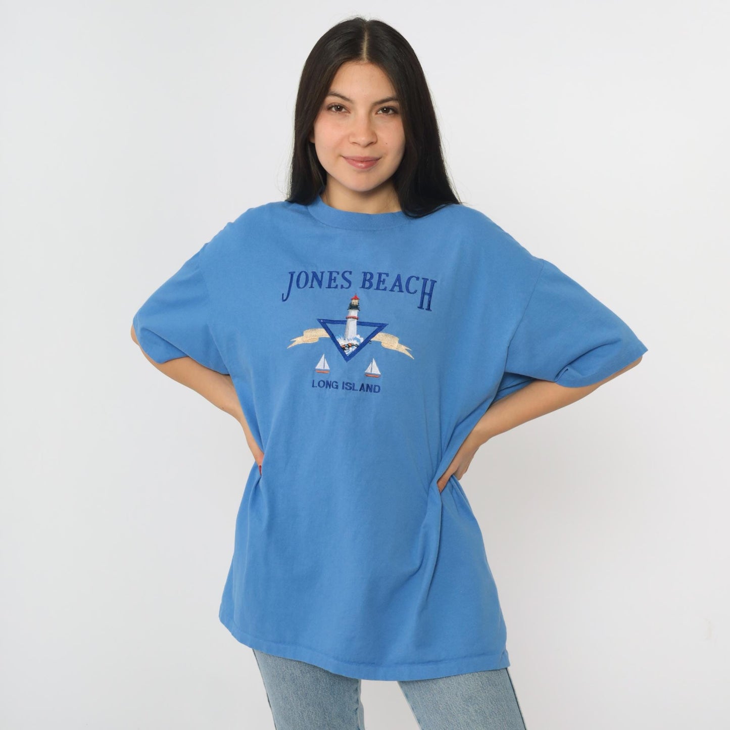 90s Jones Beach Long Island Lighthouse Embroidered T-Shirt Cotton Extra Large