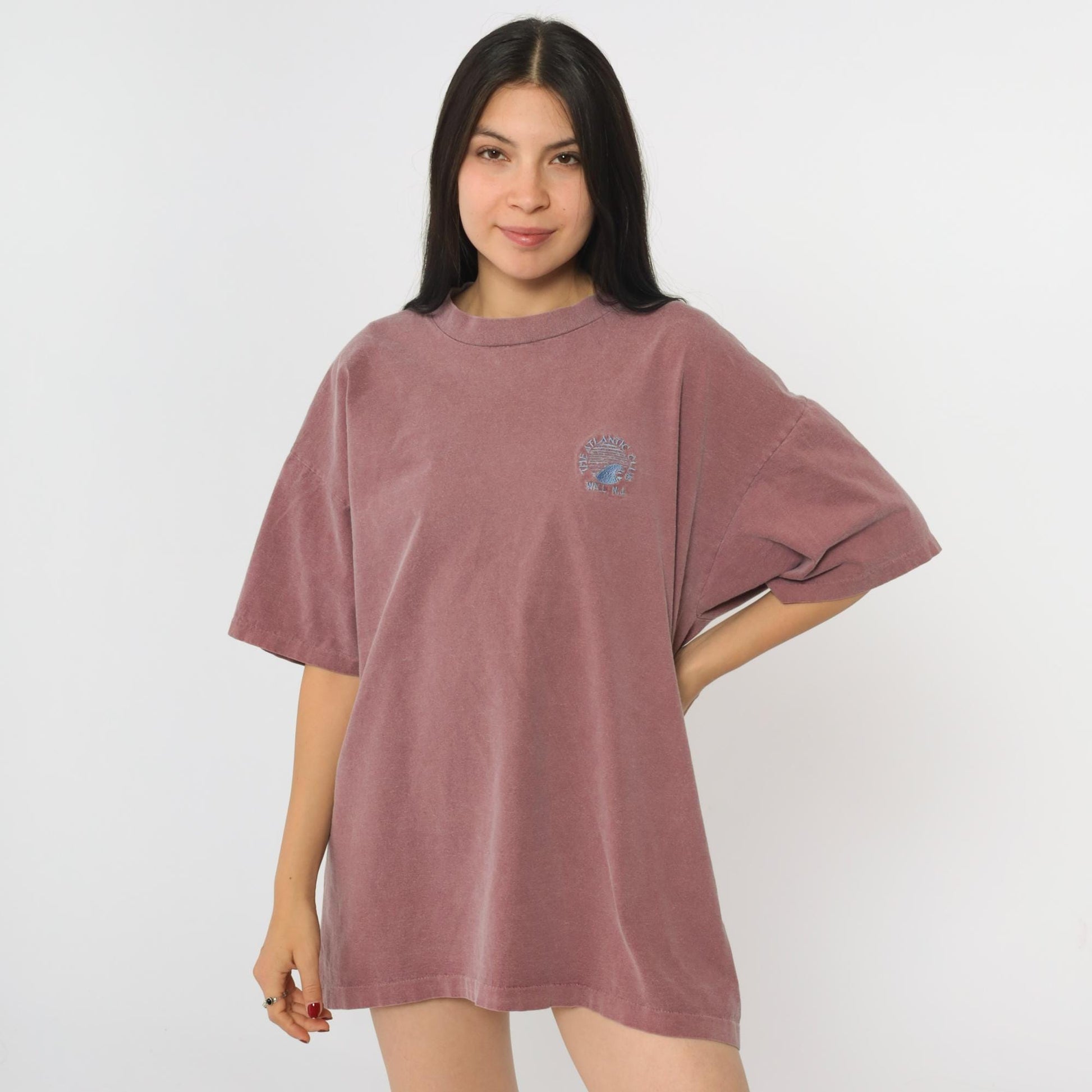 90s Atlantic Club Wall NJ Embroidered Gym Tee Burgundy Cotton Extra Large XL